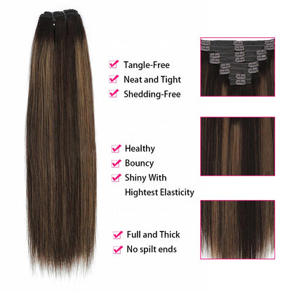 18 Clips In Hair Extensions 2/6/2 Color Brazilian Straight 100% Human Hair 8 Pieces 16-26 Inches Hair Extensions for Women
