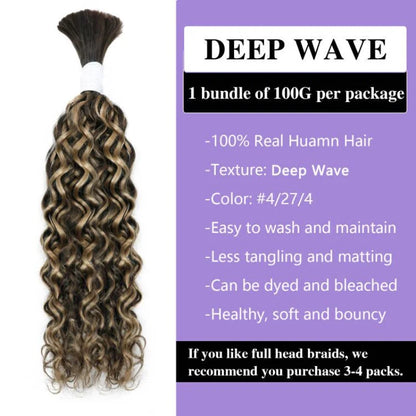 Deep Wave Bulk Hair for Braiding Brazilian Human Hair No Weft 14 To 28 Inch Extension Braids #4/27/4 #99j #1B #27 #p1B/30 Color