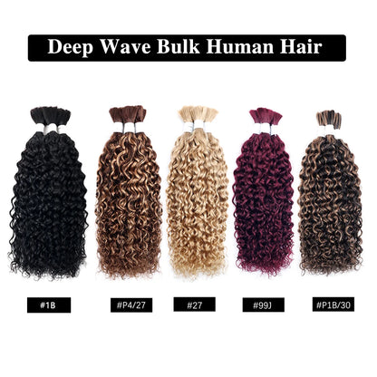 Deep Wave Bulk Hair for Braiding Brazilian Human Hair No Weft 14 To 28 Inch Extension Braids #4/27/4 #99j #1B #27 #p1B/30 Color