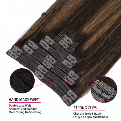 18 Clips In Hair Extensions 2/6/2 Color Brazilian Straight 100% Human Hair 8 Pieces 16-26 Inches Hair Extensions for Women